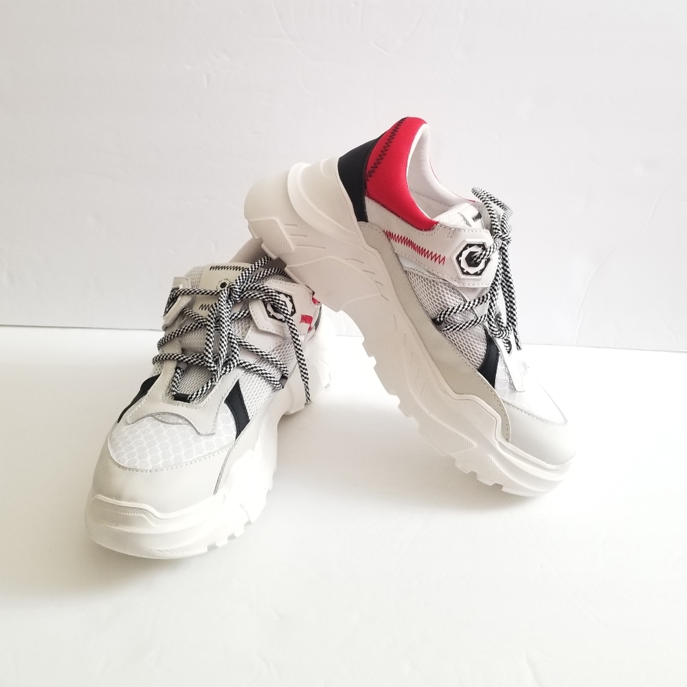 MOA Master Of Arts Lace Up White Red Mesh Leather Sneakers Size 40 US 9.5 - Picture 3 of 8